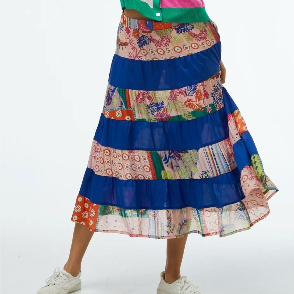 NWT Zaket & Plover Women's Vibrant Tiered Floral Cobalt Maxi Skirt - Picture 10 of 10